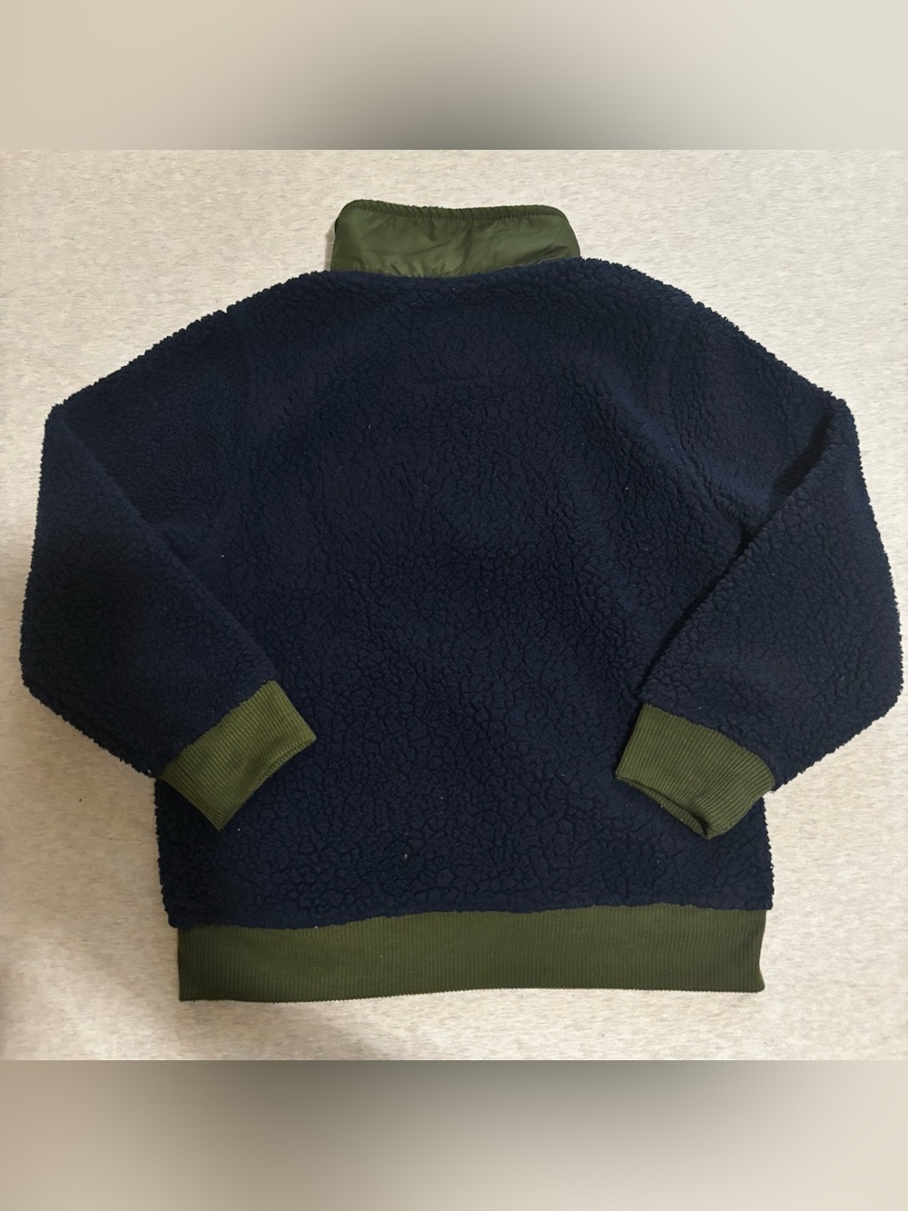 365 Kids Navy Sherpa Fleece Quarter Zip Pullover Jacket Size 8 Green Trim - Picture 4 of 9